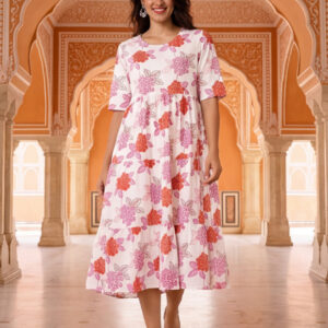 Floral Printed A-Line Pure Cotton Ethnic Dress