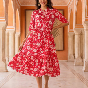 Floral Printed A-Line Tiered Ethnic Dress