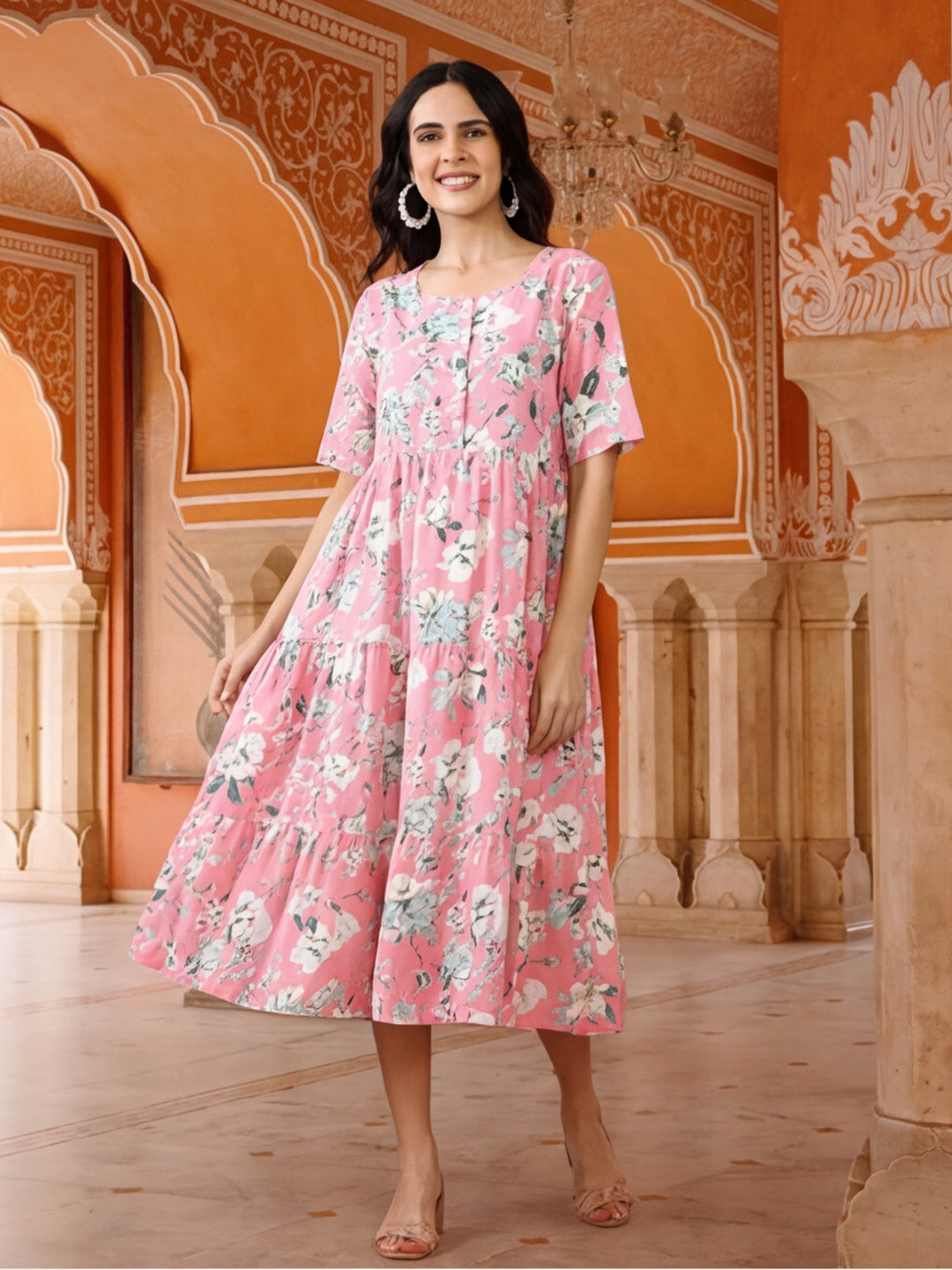 Floral Printed A-Line Ethnic Dress