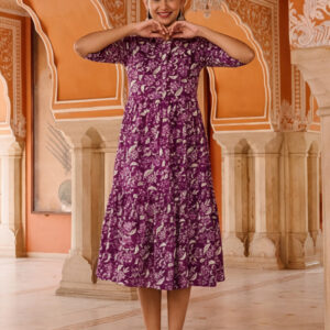Floral Printed A-Line Panelled Ethnic Dress