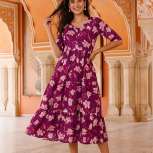 Floral Printed A-Line Tiered Ethnic Dress