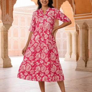 Floral Printed A-Line Tiered Ethnic Dress