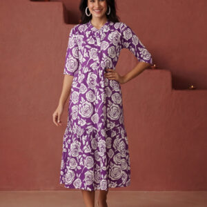 Floral Printed A-Line Tiered Ethnic Dress