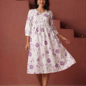 Floral Printed A-Line Pure Cotton Ethnic Dress