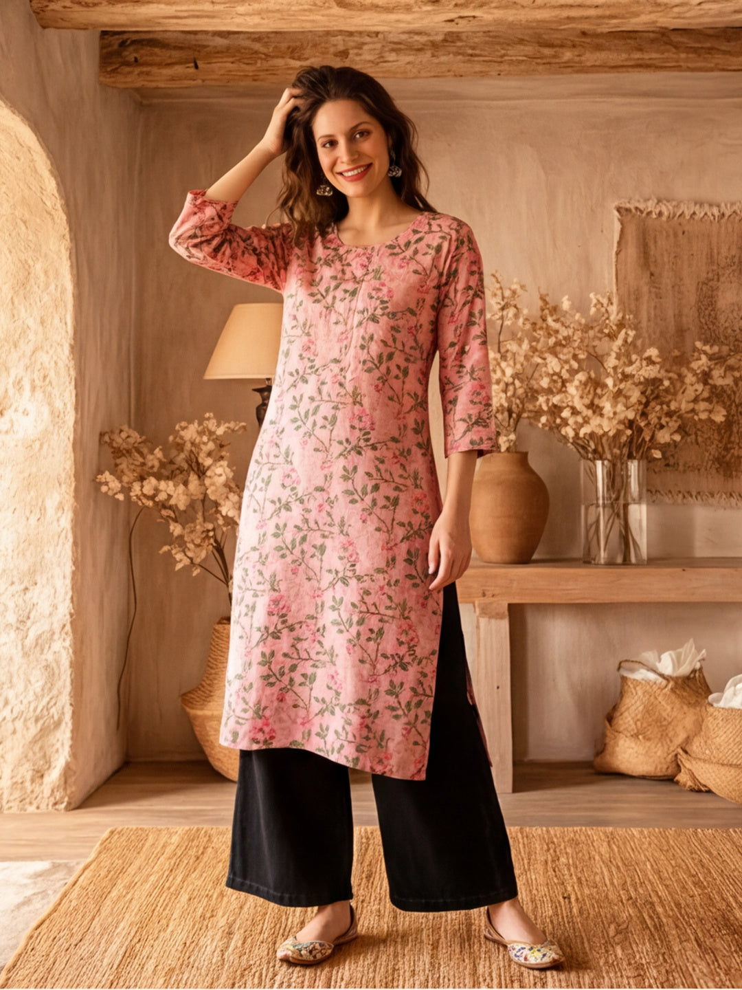 Floral Embroidered Straight Kurta