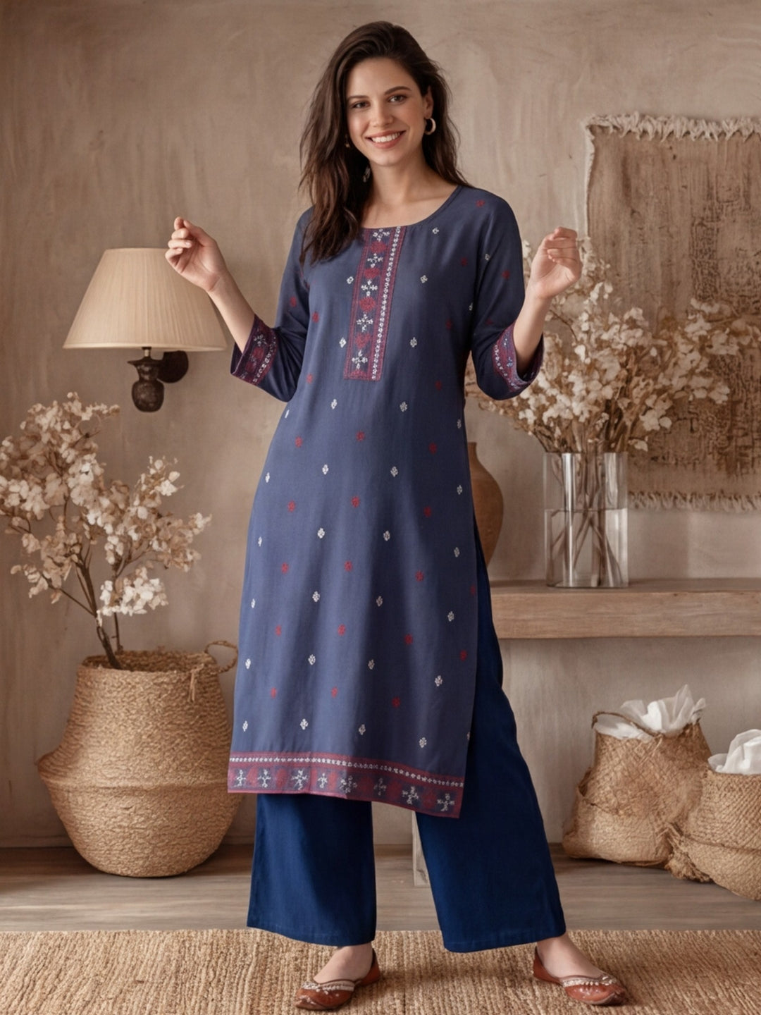 Floral Embroidered Straight Kurta