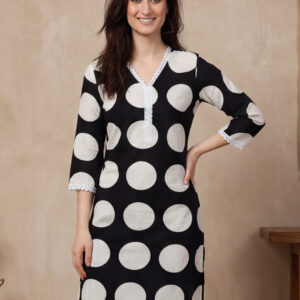 Polka Dots Printed Straight Kurta