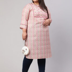 Plus Size Multicolor Zigzag Embroidered Straight Kurta