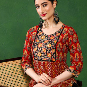 Brown And Beige Ethnic Motifs Straight Cotton Kurta