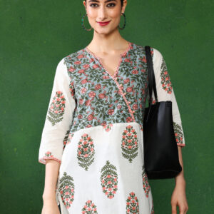 Off White Printed Straight Kurta