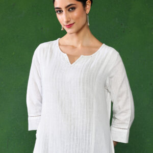 White Cotton Pin Tucks Straight Kurta