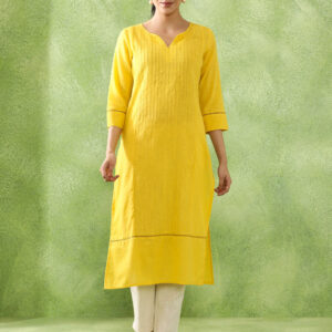 Woven Design Embroidered Straight Pure Cotton Kurta