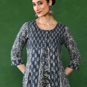 Blue & Grey Printed Flared Kurta With Pant
