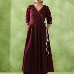 Embroidered A-Line Pure Cotton Kurta & Trousers Sets