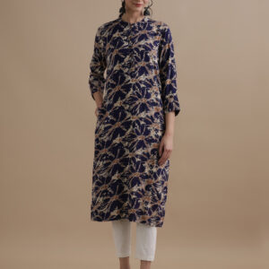 Blue Floral Printed Straight Kurta