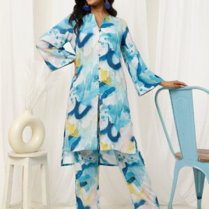 Blue Abstract Print Straight Kurta And Palazzo