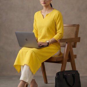 Woven Design Embroidered Straight Pure Cotton Kurta