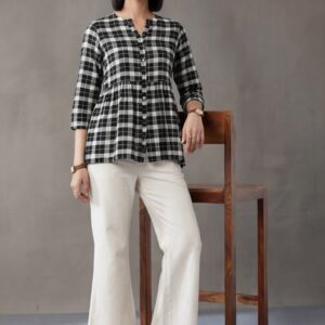 Checked Cotton Kurti With Gathered Detail