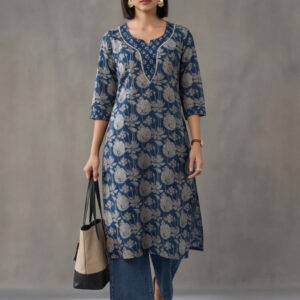Floral Embroidered Straight Pure Cotton Kurta