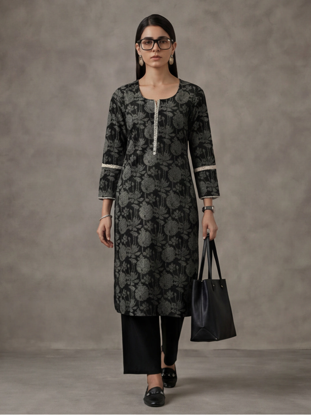 Floral Embroidered Straight Pure Cotton Kurta