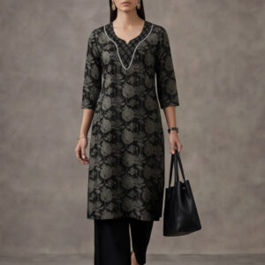 Floral Embroidered Straight Pure Cotton Kurta