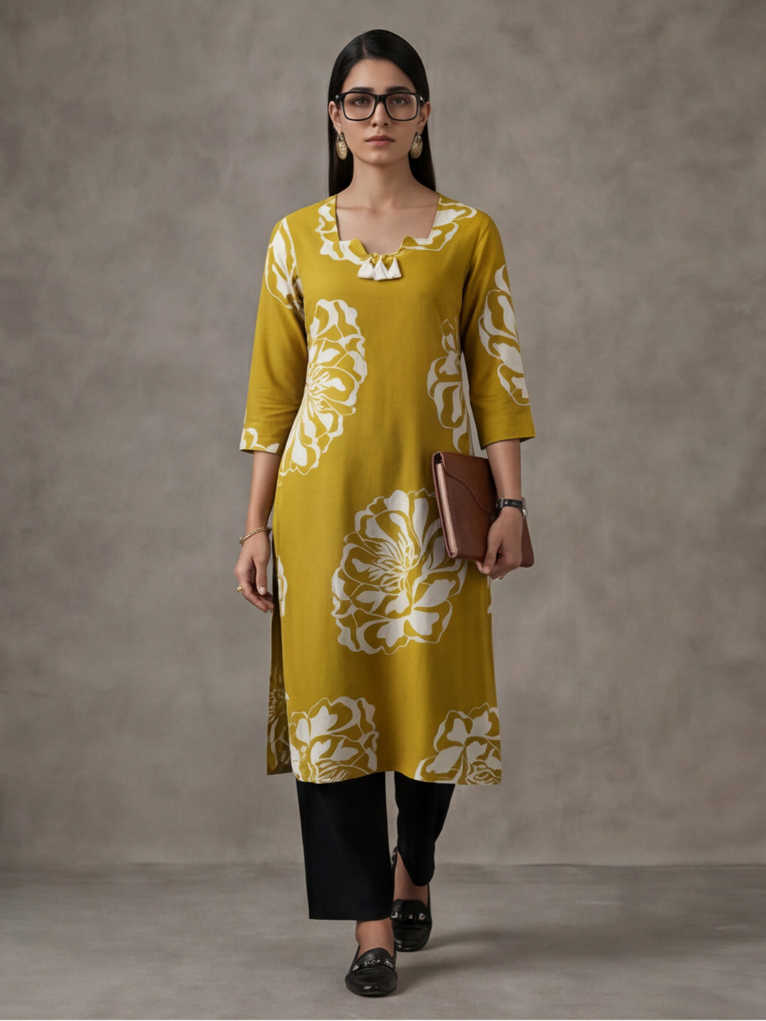 Floral Embroidered Straight Pure Cotton Kurta