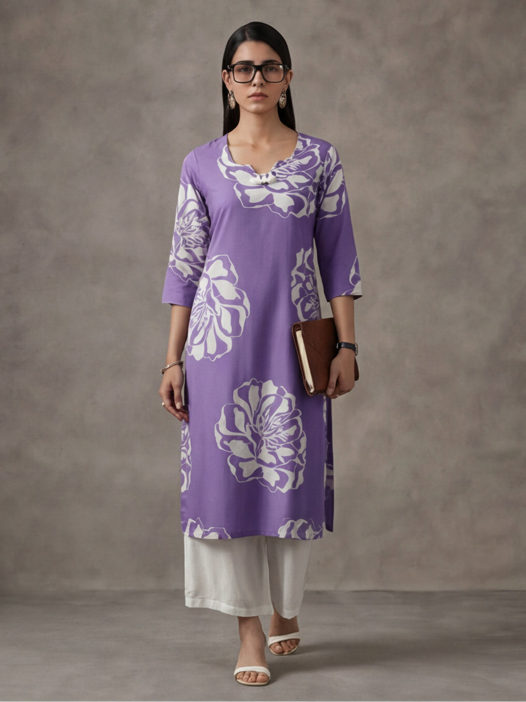 Floral Embroidered Straight Pure Cotton Kurta