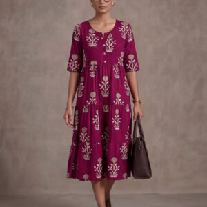 Floral Printed A-Line Tiered Ethnic Dress