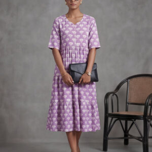 Floral Printed A-Line Panelled Ethnic Dress