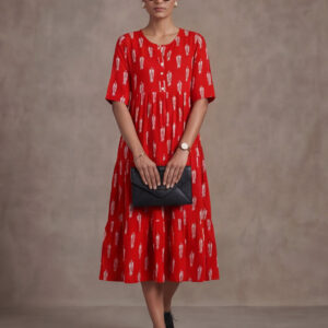Floral Printed A-Line Tiered Ethnic Dress