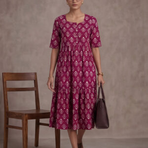 Floral Printed A-Line Tiered Ethnic Dress