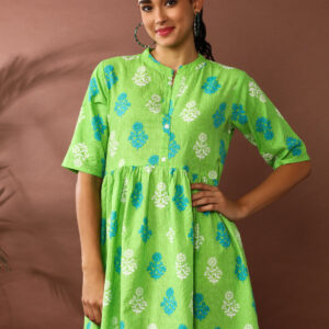 Floral Embroidered A-Line Pure Cotton Ethnic Dress