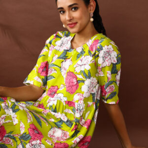 Floral Printed A-Line Tiered Ethnic Dress