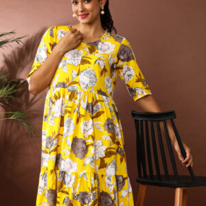 Floral Printed A-Line Tiered Ethnic Dress