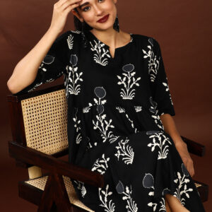 Floral Printed A-Line Tiered Ethnic Dress