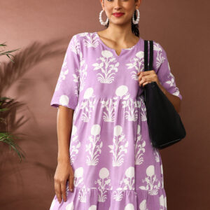 Floral Printed A-Line Tiered Ethnic Dress