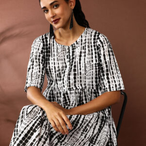 Textured Dyed A-Line Tiered Ethnic Dress