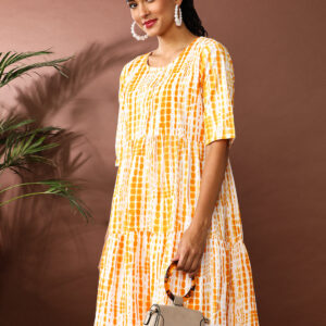 Textured Dyed A-Line Tiered Ethnic Dress