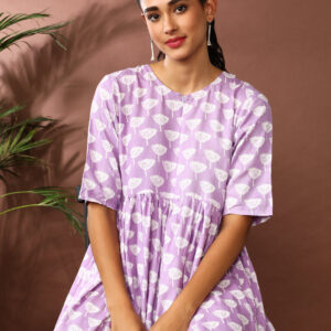 Floral Printed A-Line Panelled Ethnic Dress