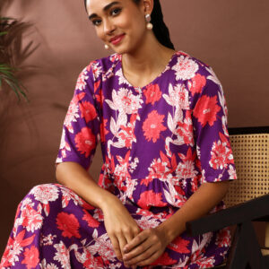 Floral Printed A-Line Tiered Ethnic Dress