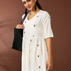 Floral Embroidered A-Line Tiered Ethnic Dress