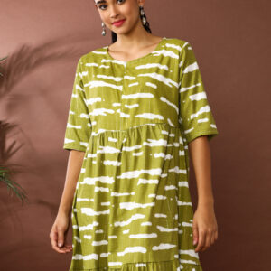 Floral Printed A-Line Cotton Blend Ethnic Dress