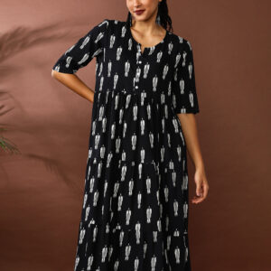 Floral Printed A-Line Tiered Ethnic Dress