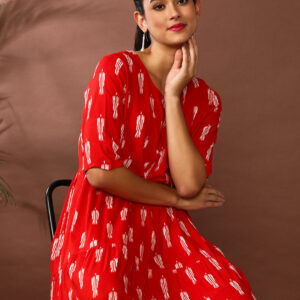 Floral Printed A-Line Tiered Ethnic Dress