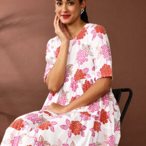 Floral Printed A-Line Pure Cotton Ethnic Dress