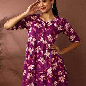 Floral Printed A-Line Tiered Ethnic Dress