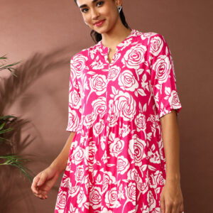 Floral Printed A-Line Tiered Ethnic Dress