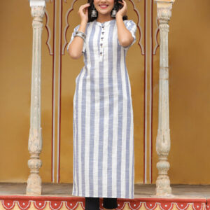 Blue Striped Straight Yarn Dyed Cotton Kurta