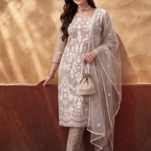 Women's Beige Heavy Embroidered Kurta Set with Dupatta | Elegant Festive Ethnic Suit