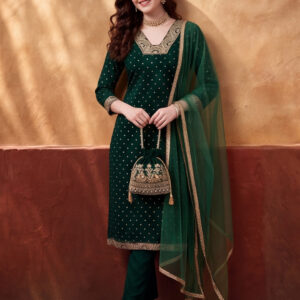 Women's Green Heavy Zari Weaving Kurta Set with Dupatta | Festive Ethnic Straight Suit
